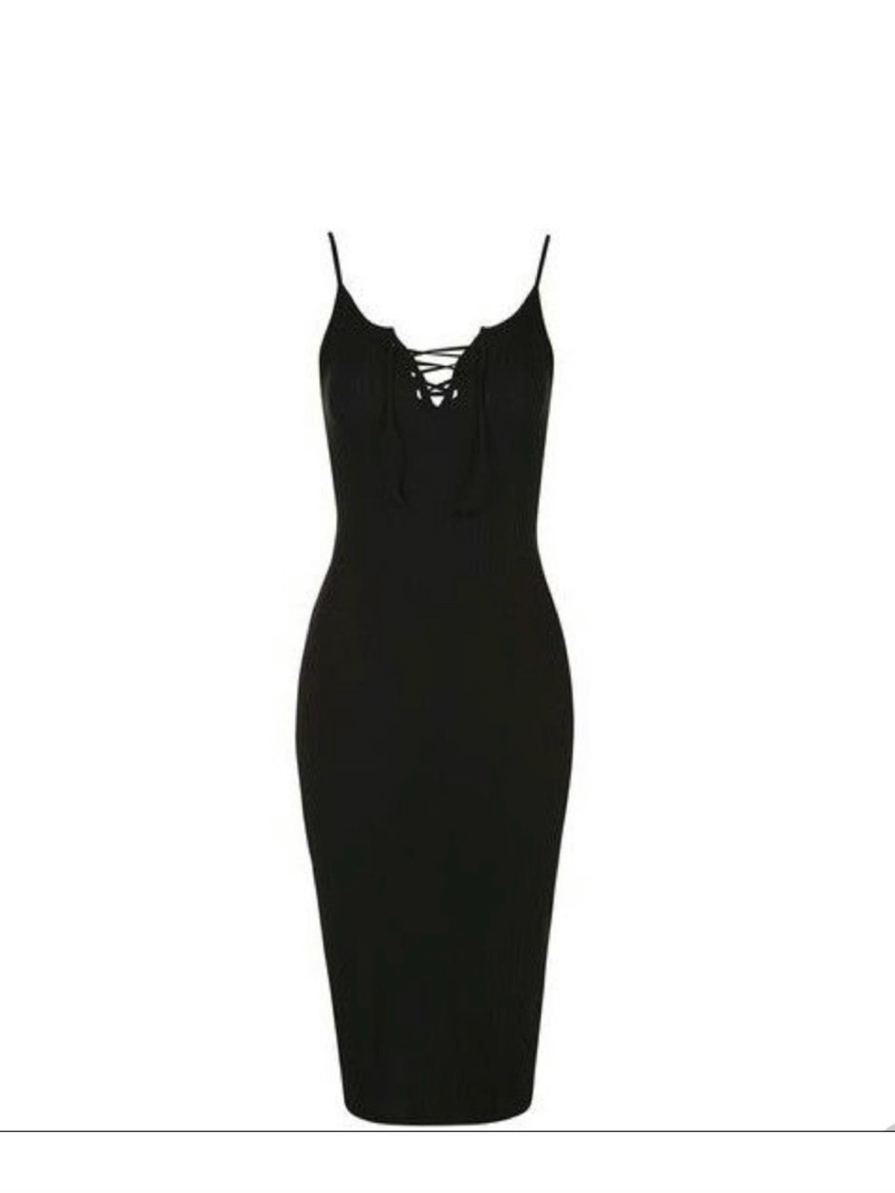 Topshop ribbed midi dress with front lace up